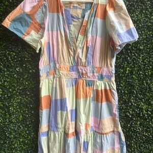 Anthropologie Pastel Patchwork Midi Dress in Peach, Lavender, Mint